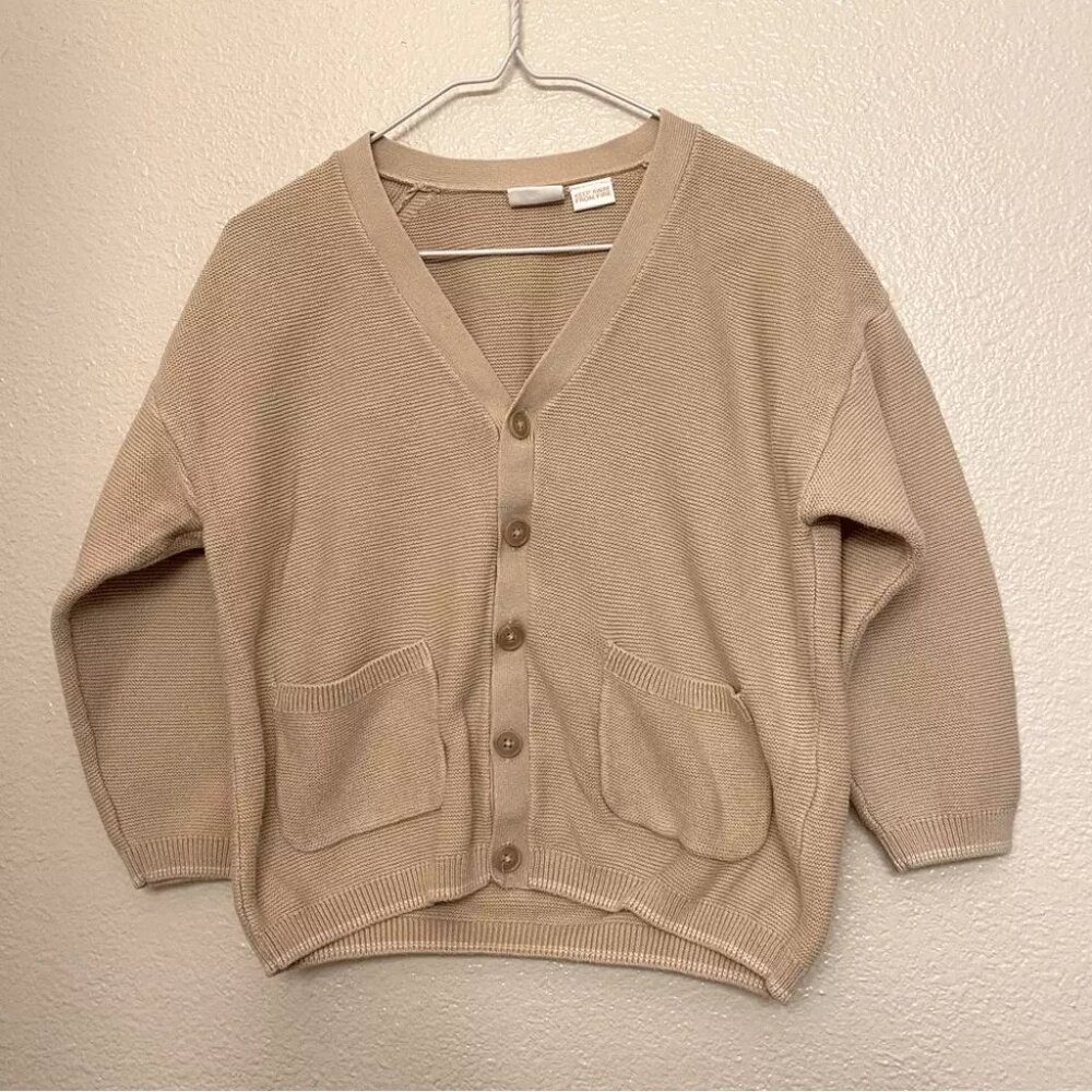 Zara Long sleeve button front Sweater Cardigan 100% cotton tan beige 4-5T